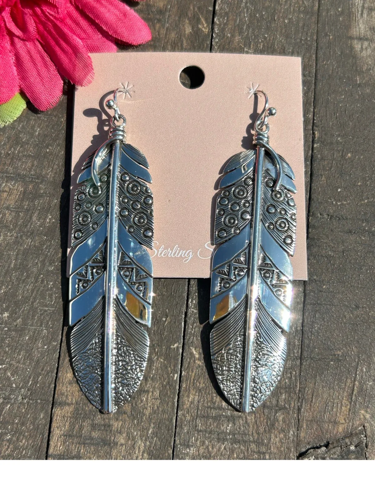 Sterling Stamped Feather Earrings