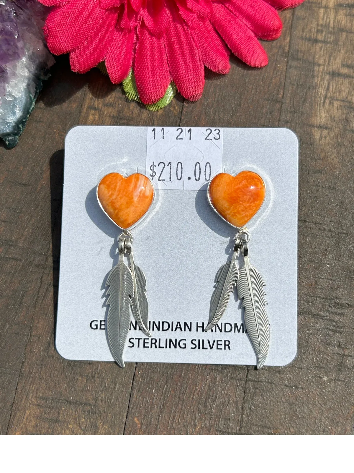 Orange Spiny Heart Earrings
