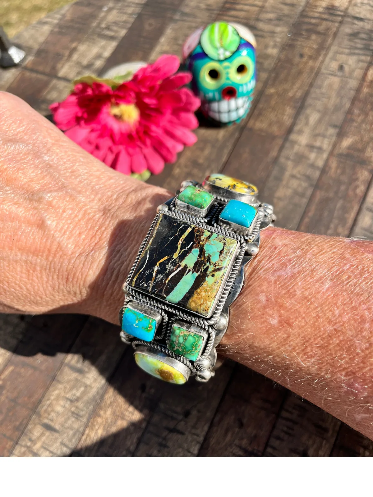 Stamped Multi-Stone Cuff