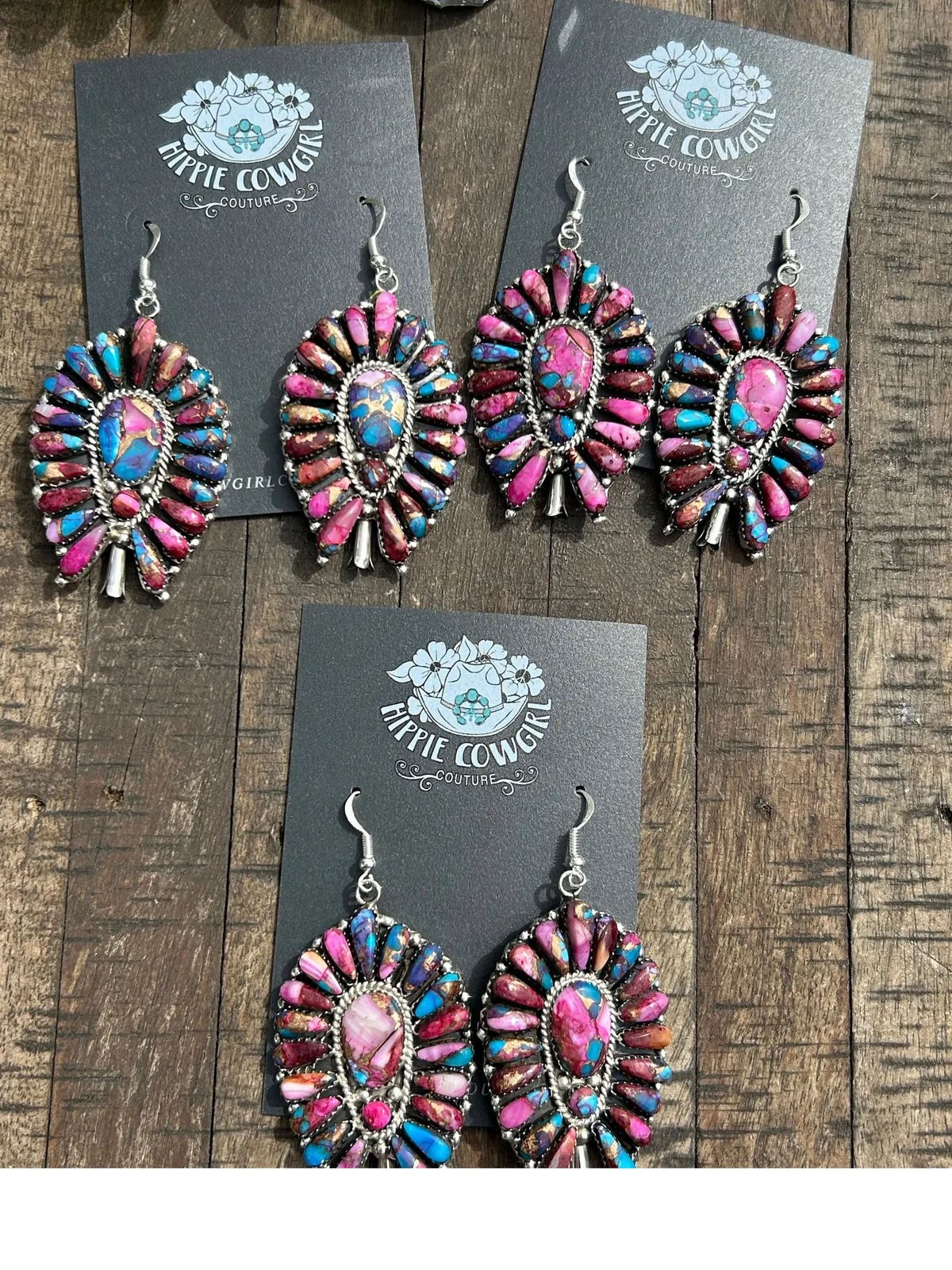 Pink Dahlia Cluster Earrings #1-3