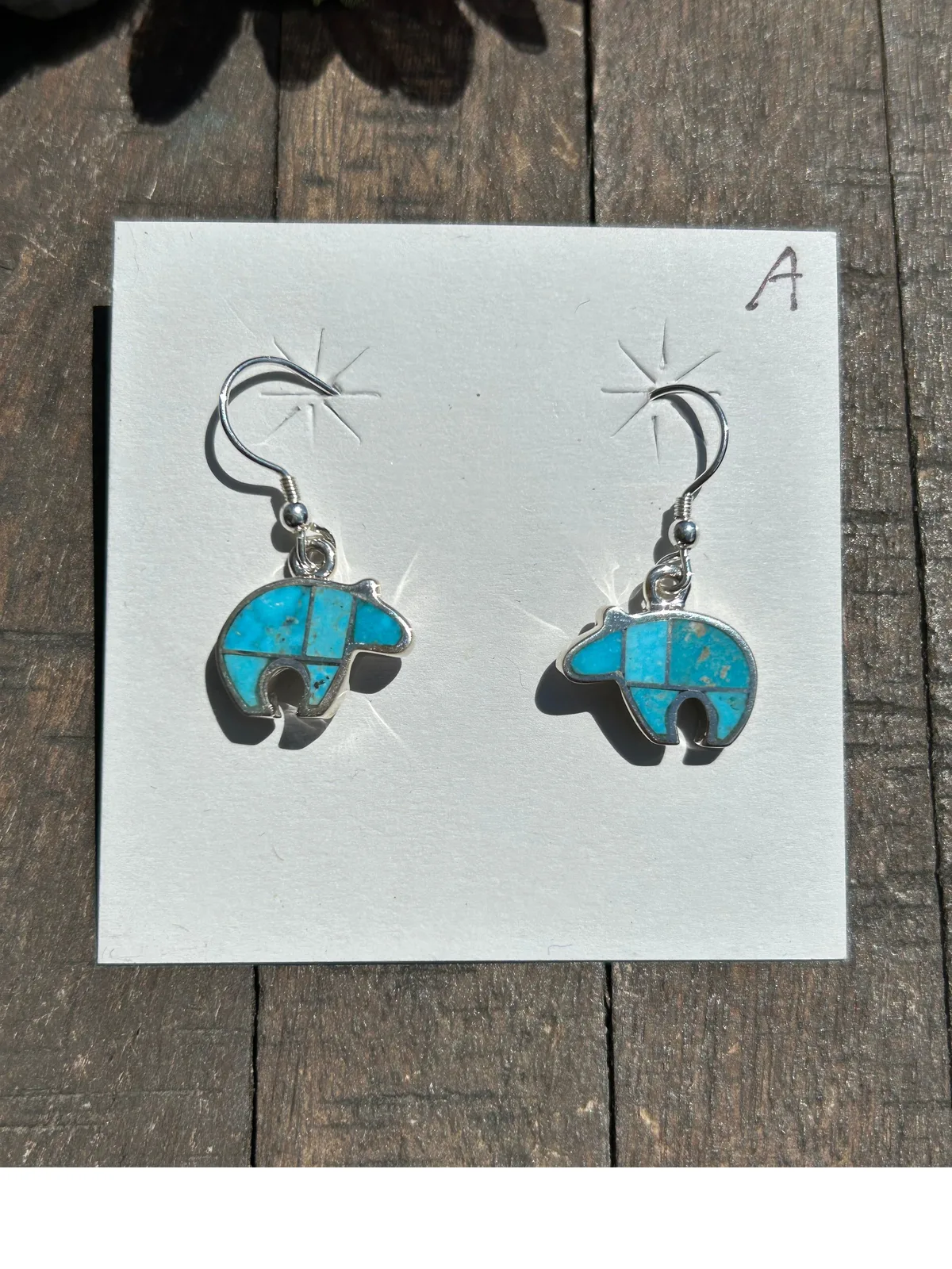 Inlay Bear Dangle Earrings- A