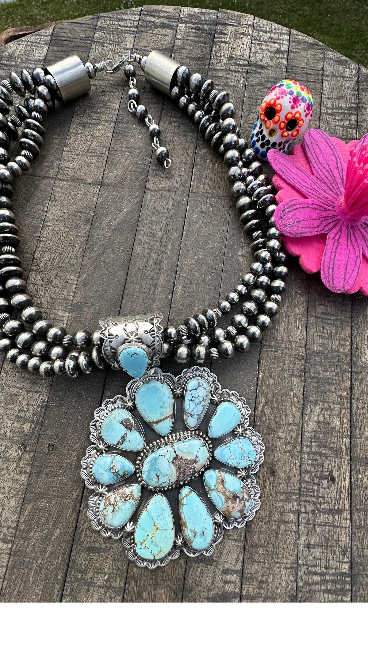 Multi Strand Pearl and Golden Hills Pendant Necklace #1