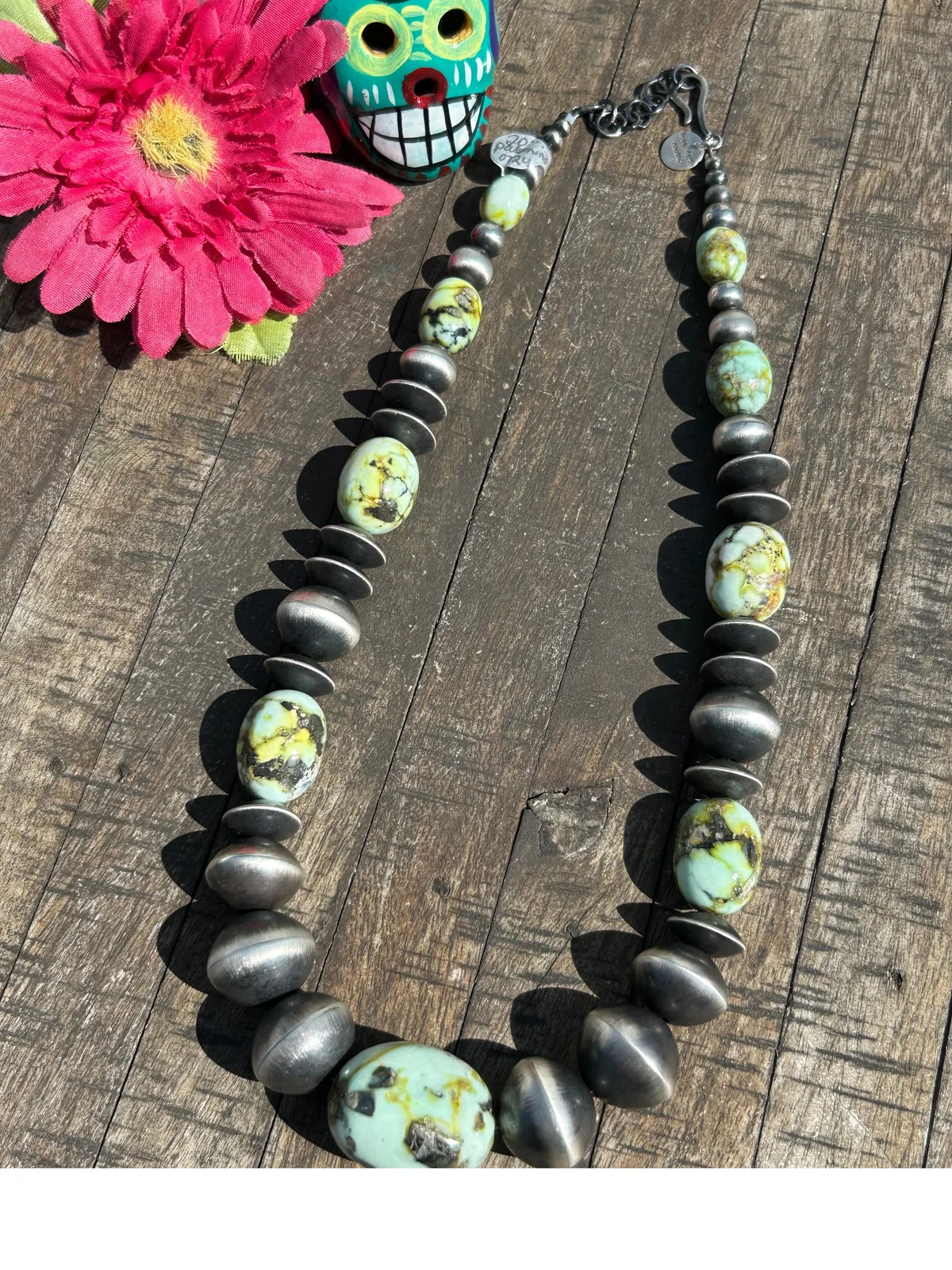 Palomino Variscite and Sterling Pearl Necklace- A