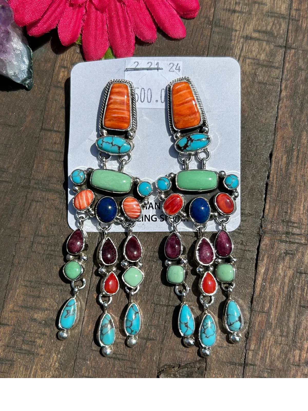 Multi Stone Dangle Earrings- B