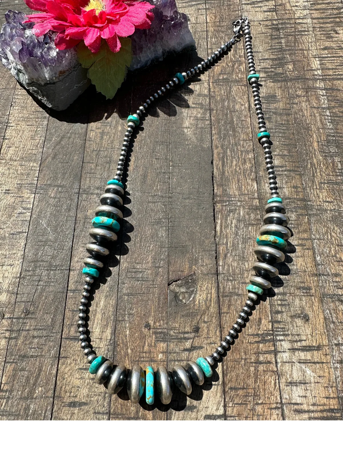 23 1/2" Graduated Kingman and Rondelle Necklace