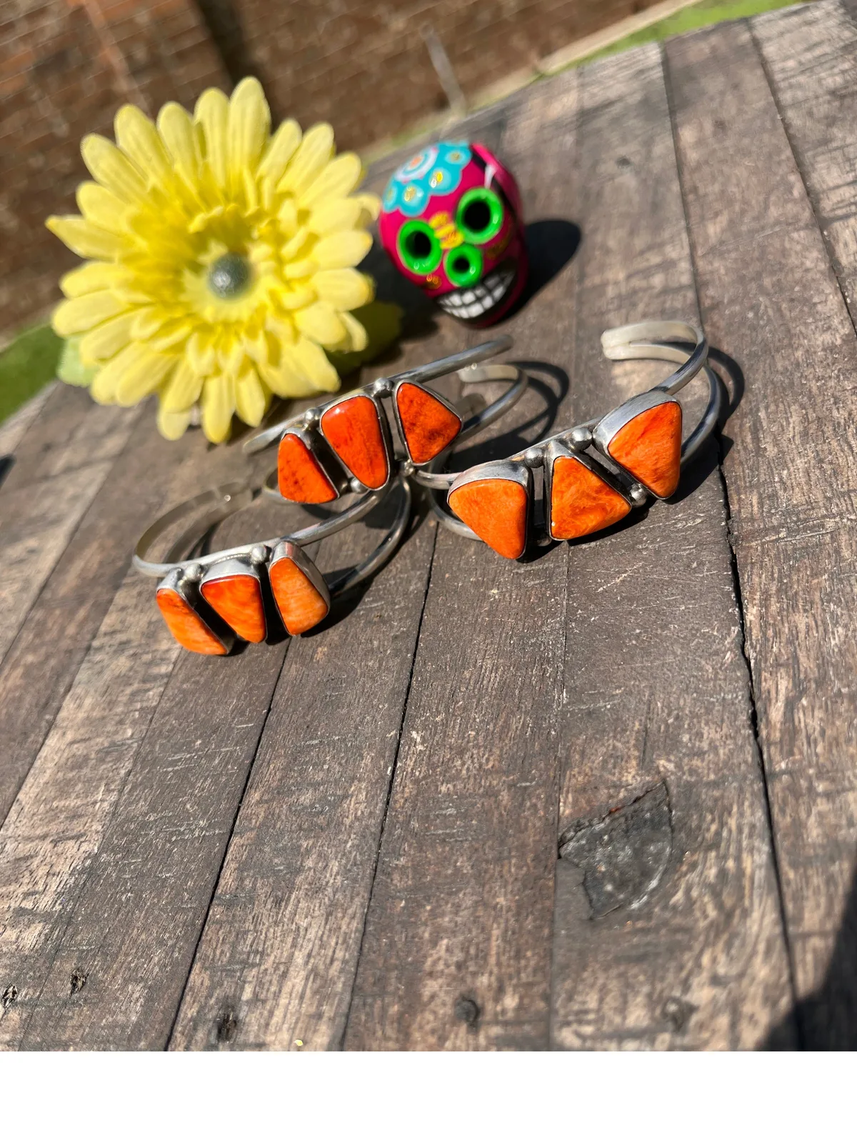 3 Stone Orange Spiny Cuffs 1-3