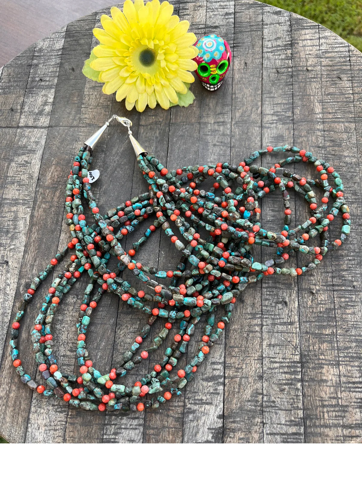 Multi Strand Coral and Kingman Necklace