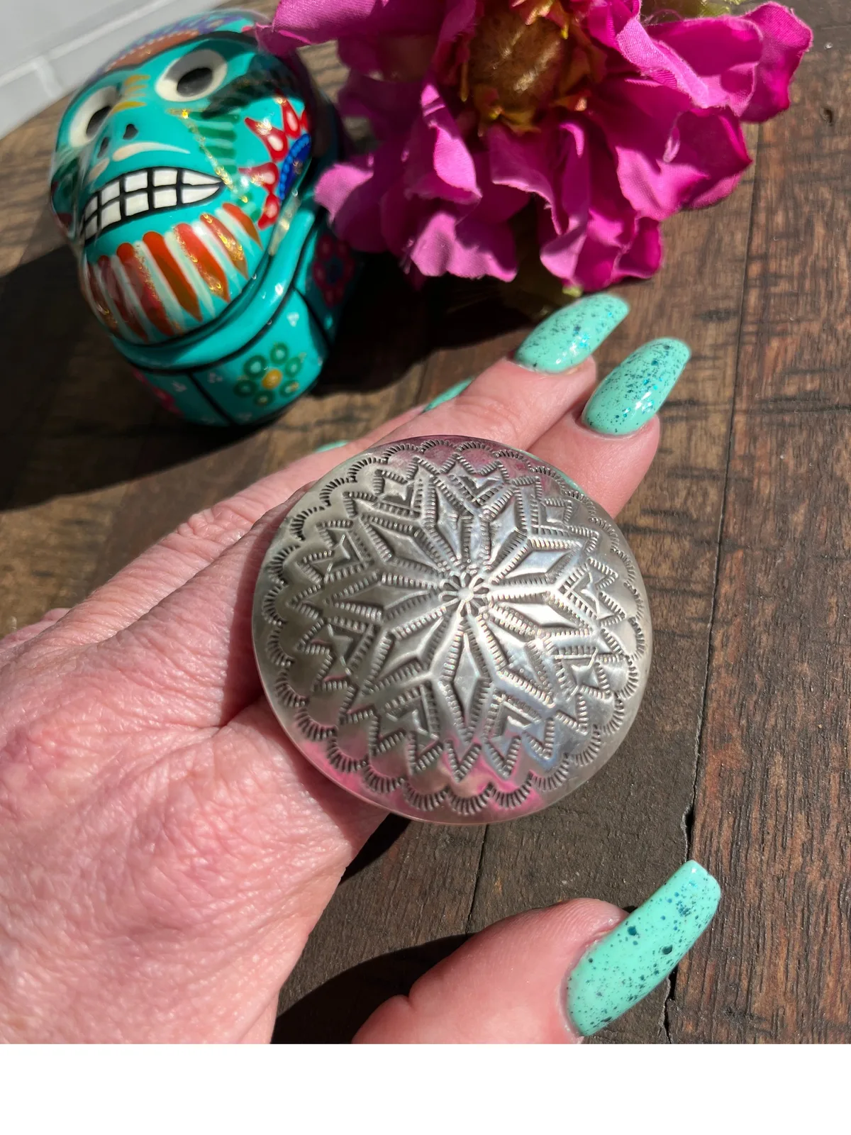 Adjustable Stamped Dome Ring- I