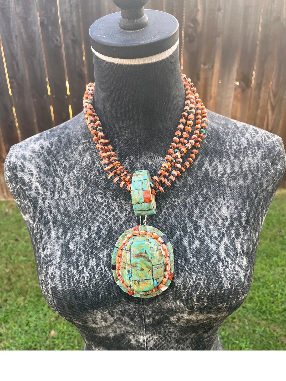 Multi Strand Inlay Kingman Hat Necklace