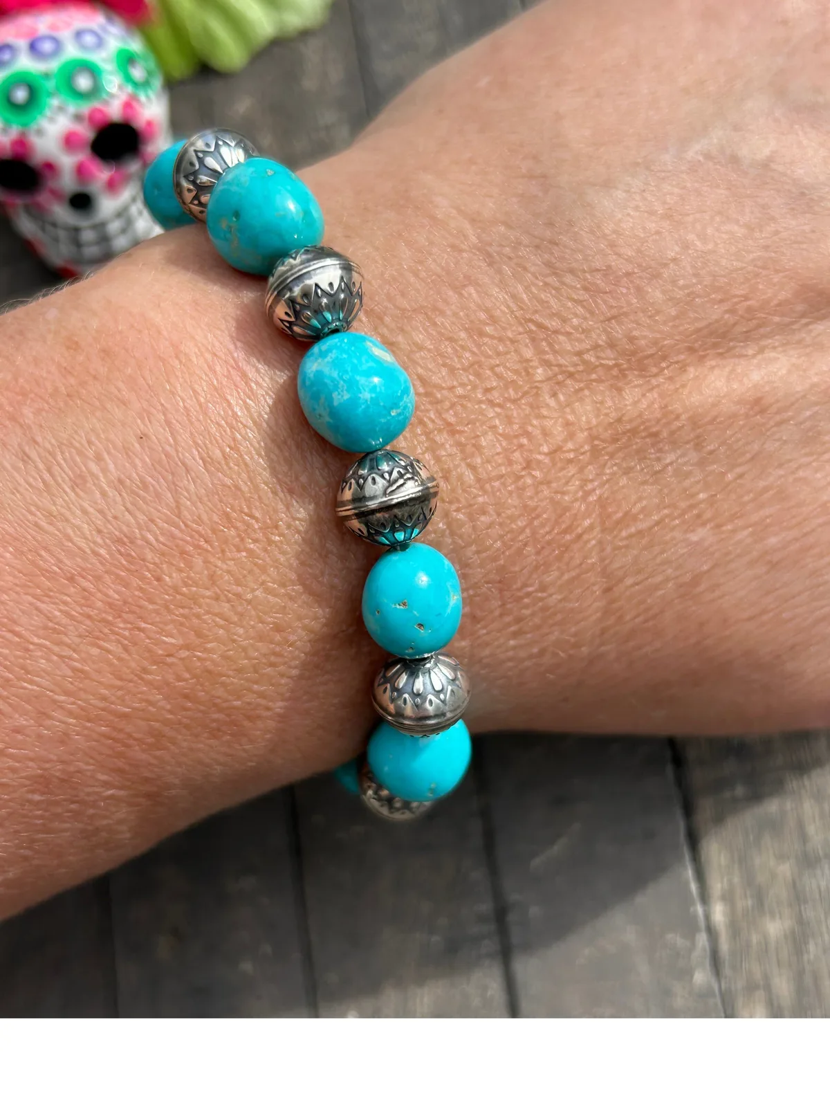 Kingman and Stamped Pearl Bracelet
