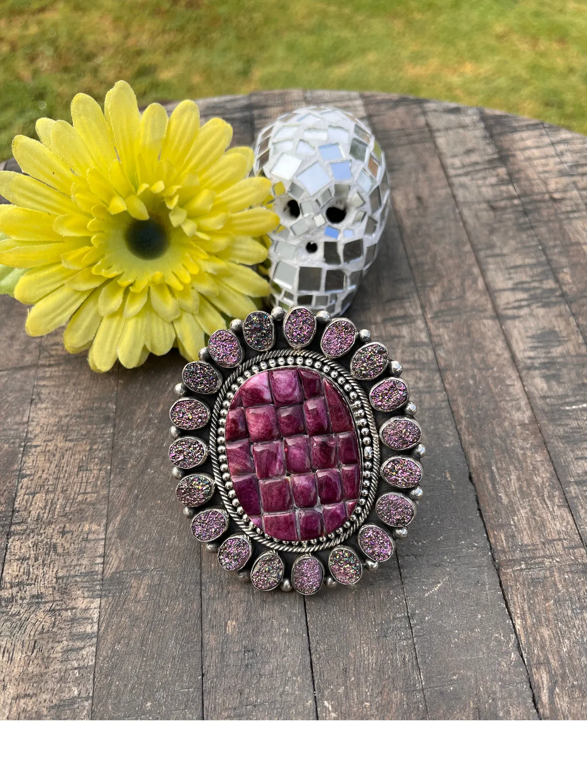 Druzy and Spiny Oyster Ring
