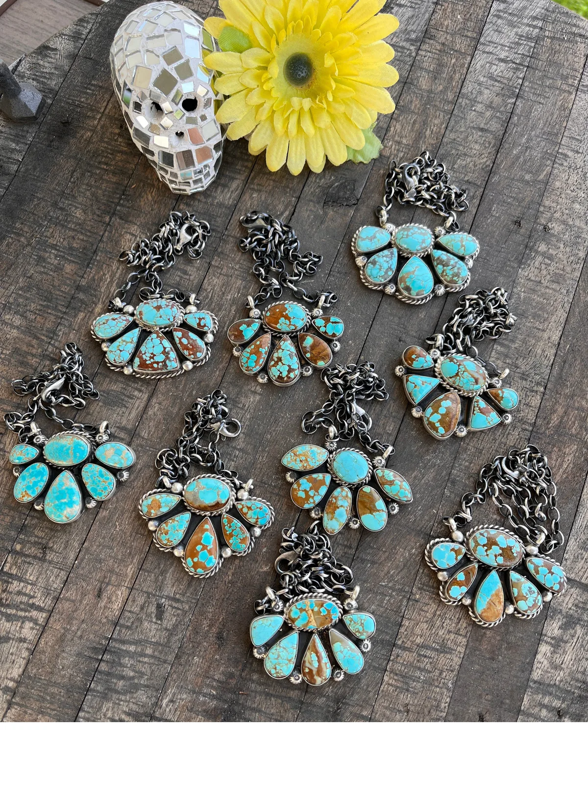 #8 Turquoise Half Cluster Necklace 1-9