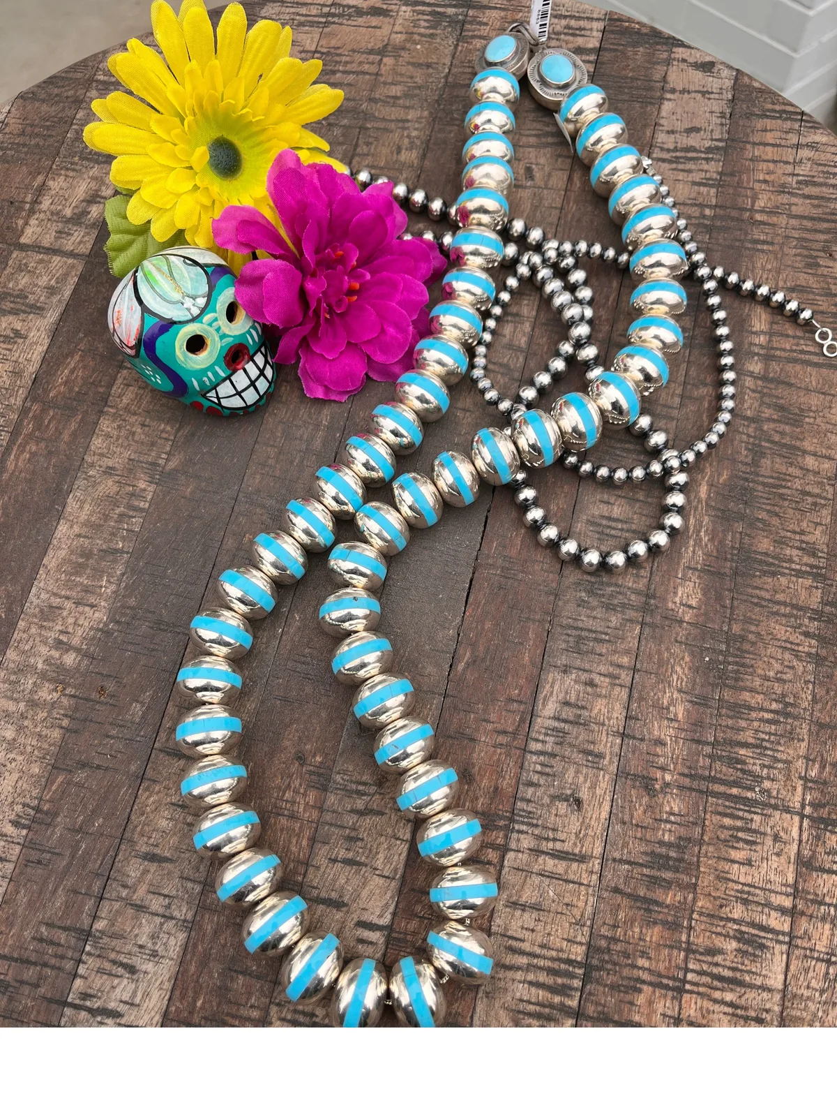 33" Turquoise Inlay Pearls
