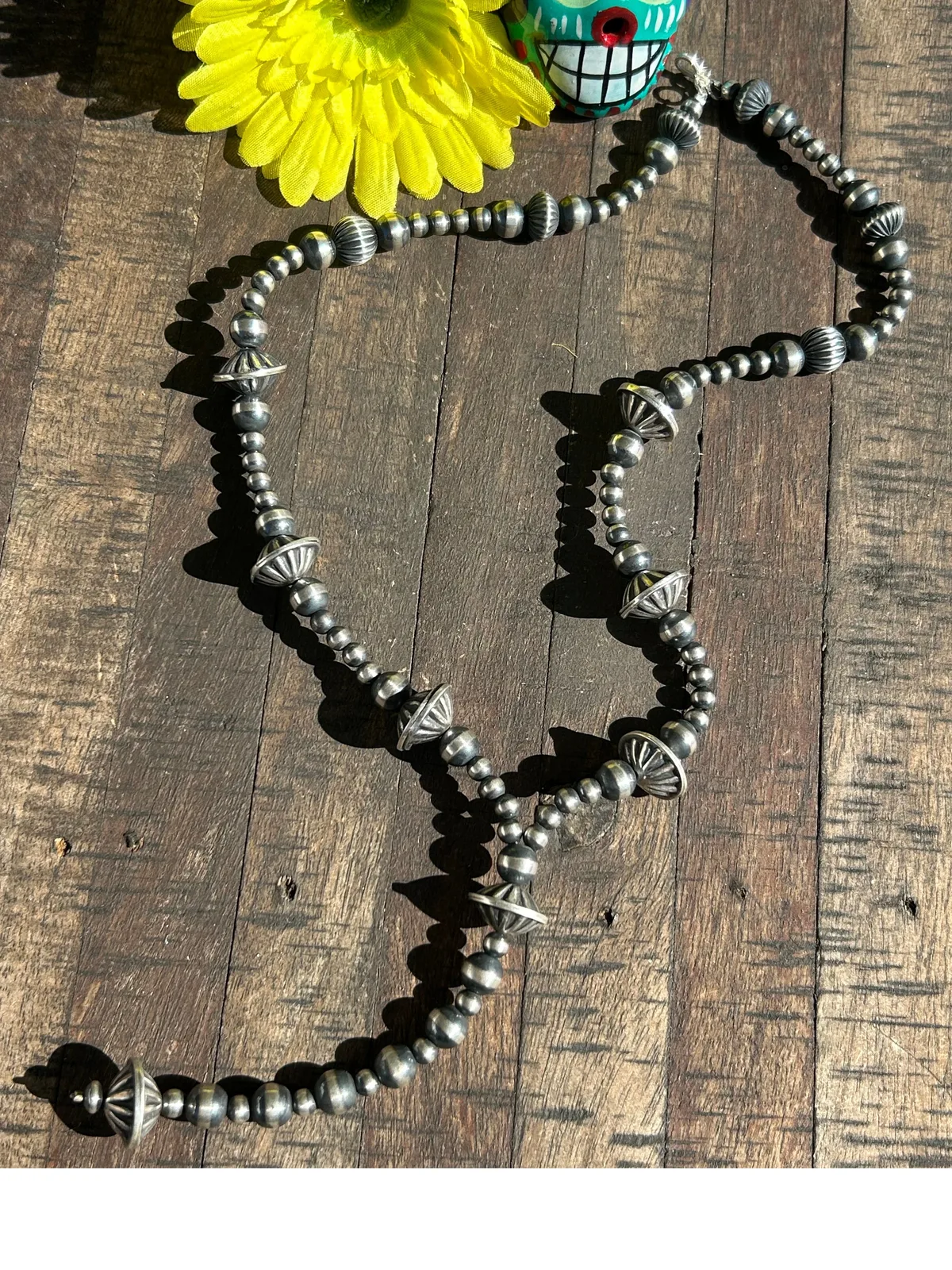 20" Stamped Navajo Disc Pearl "Y" Necklace