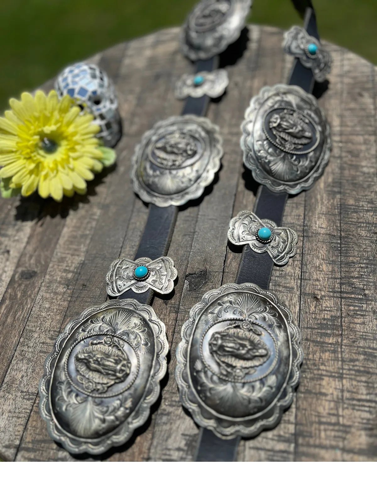 Turquoise Lady of Guadalupe Concho Belt