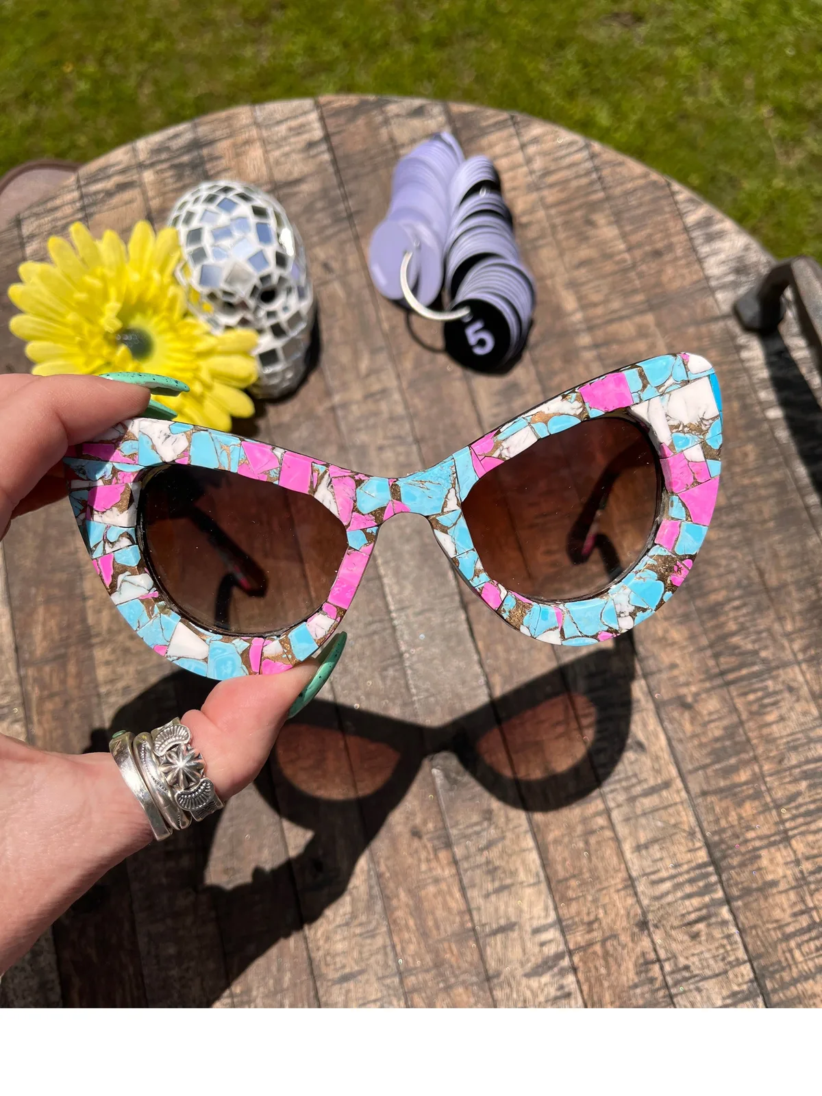 Handmade Cotton Candy Kingman Inlay Sunglasses #5