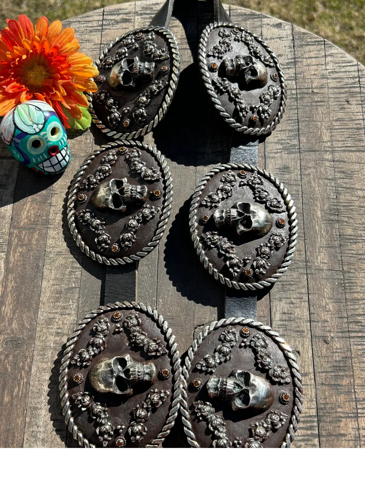 Skull and Flower Concho Belt