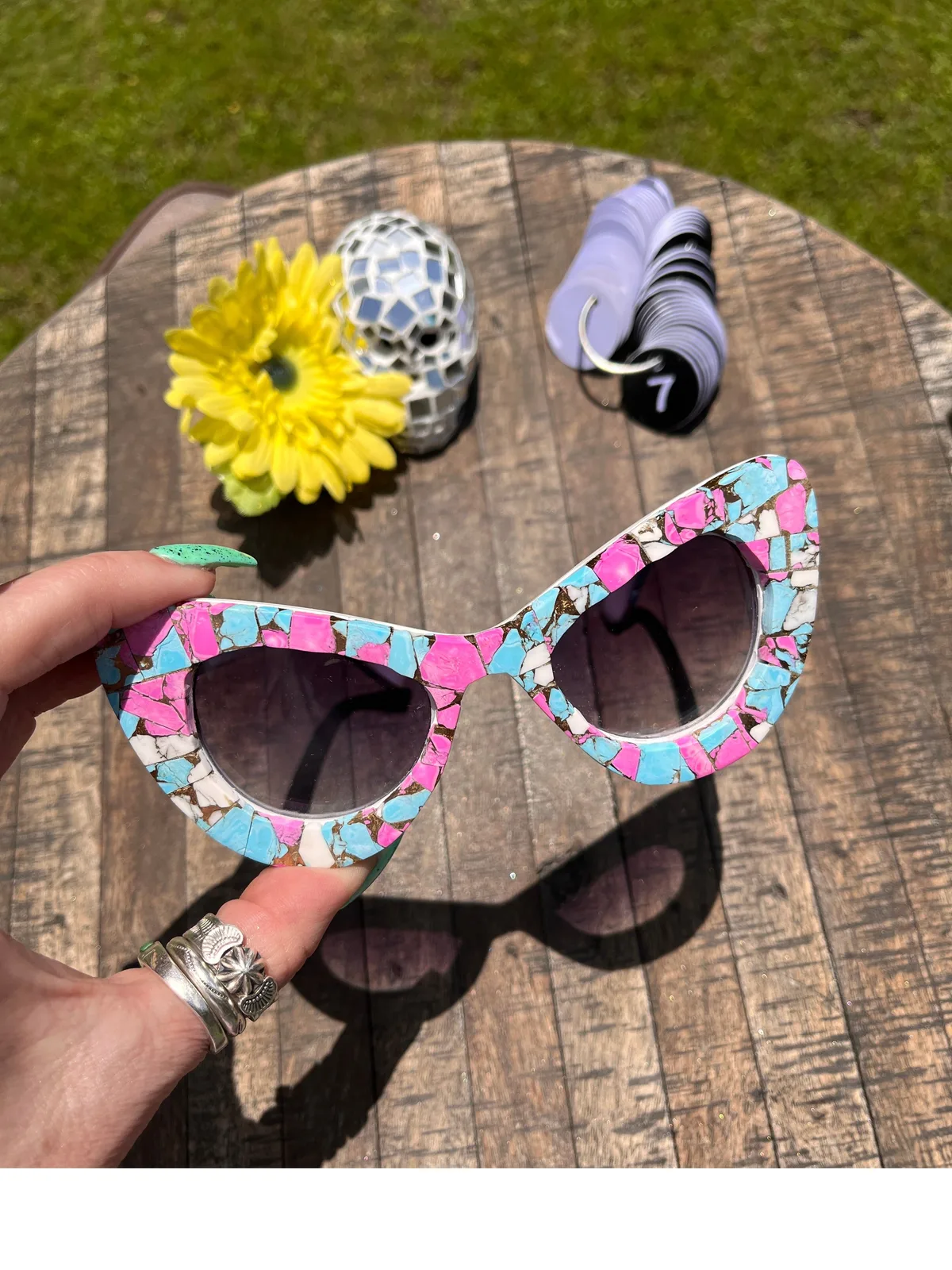 Handmade Cotton Candy Kingman Inlay Sunglasses #7