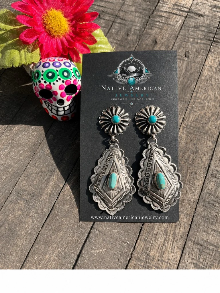Sterling Diamond Concho Earrings