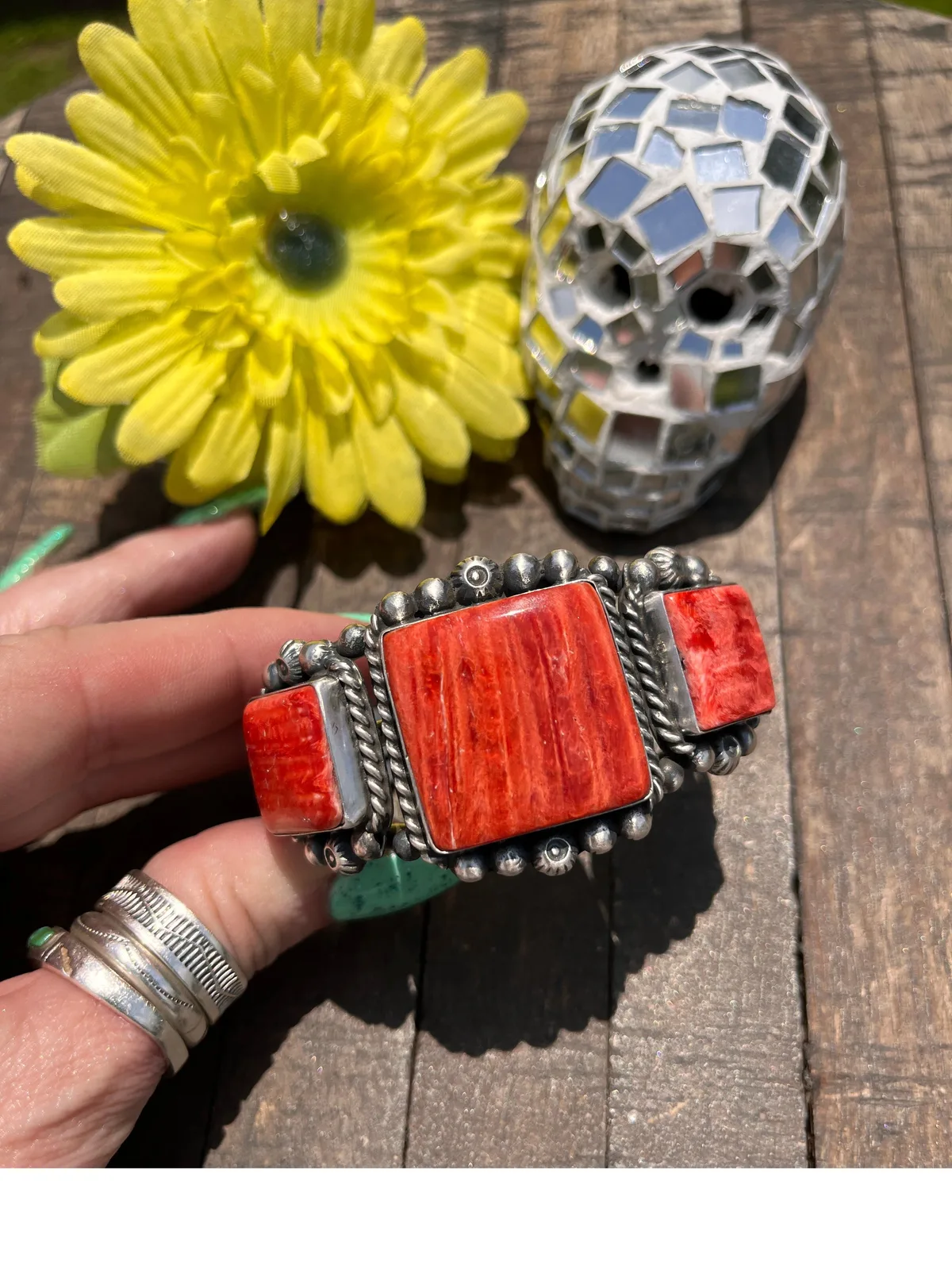 3 Stone Red Spiny Cuff