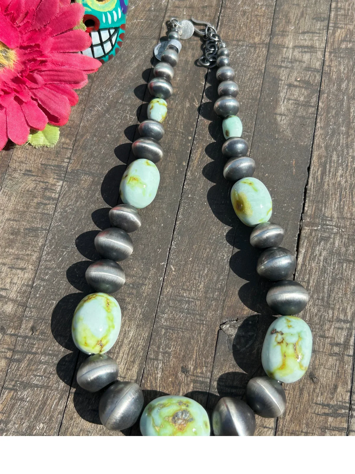 Palomino Variscite and Sterling Pearl Necklace-B