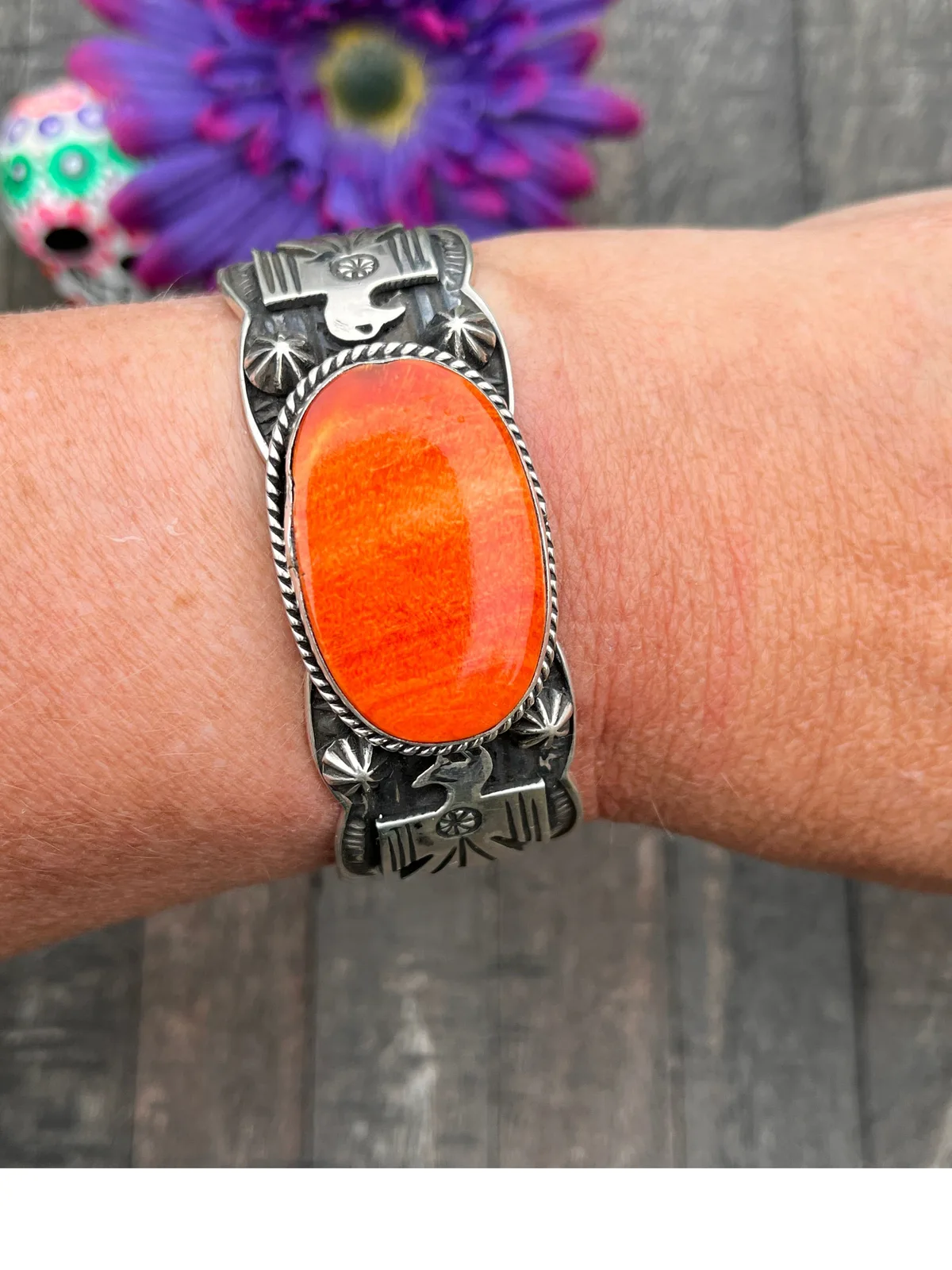 Single Stone Orange Spiny Cuff