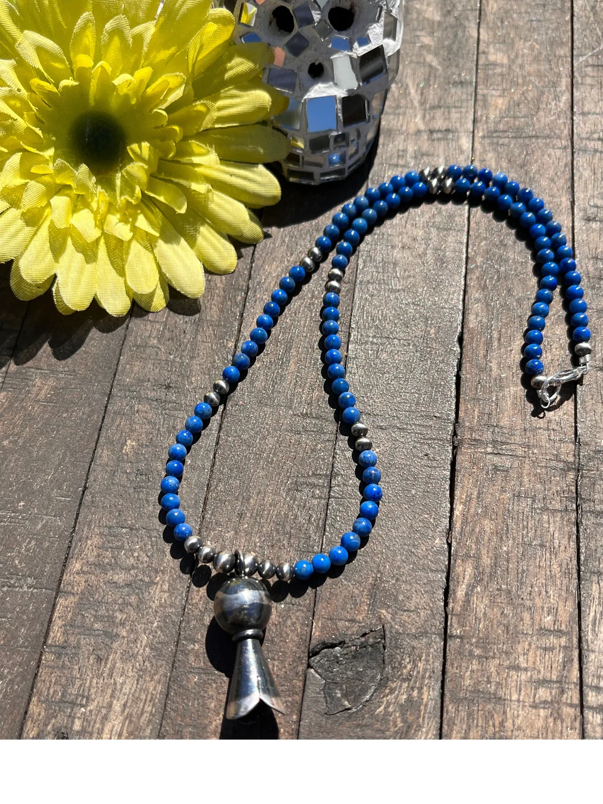 Lapis Bead Necklace with Squash Blossom Pendant