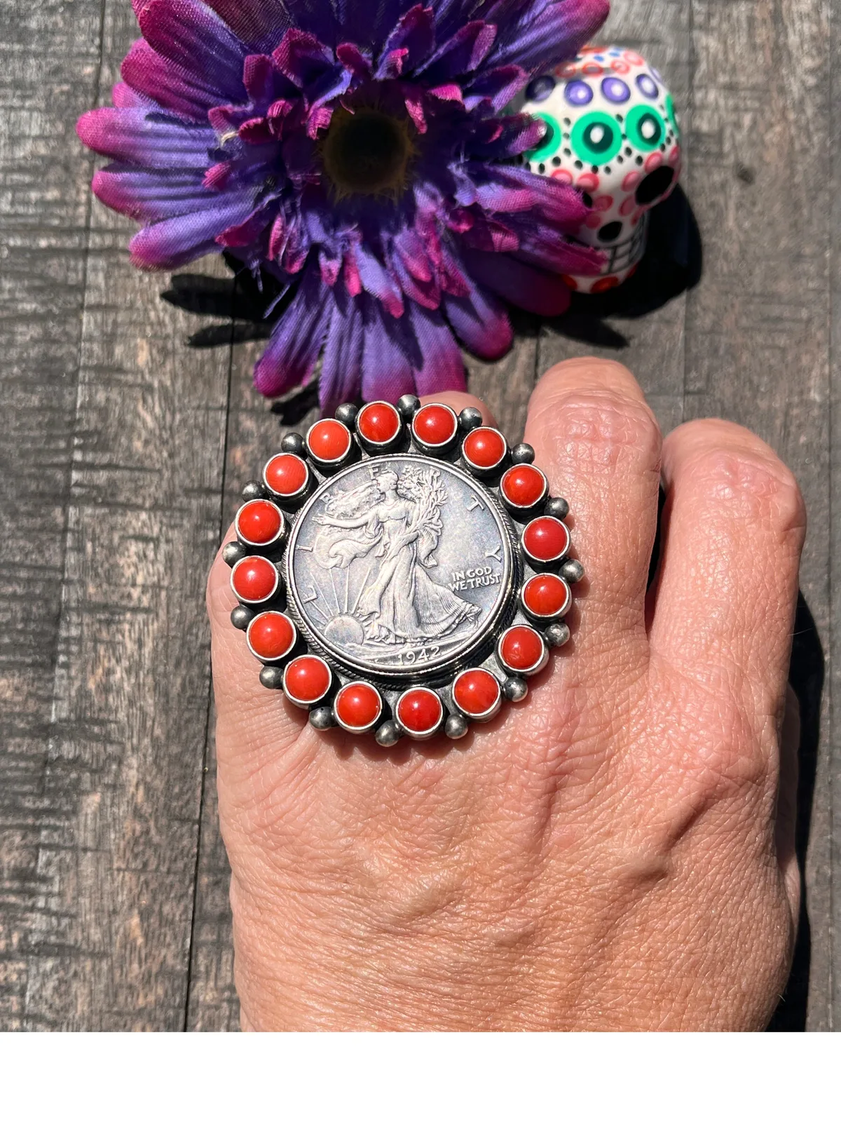 Adjustable Red Coral Ring #2