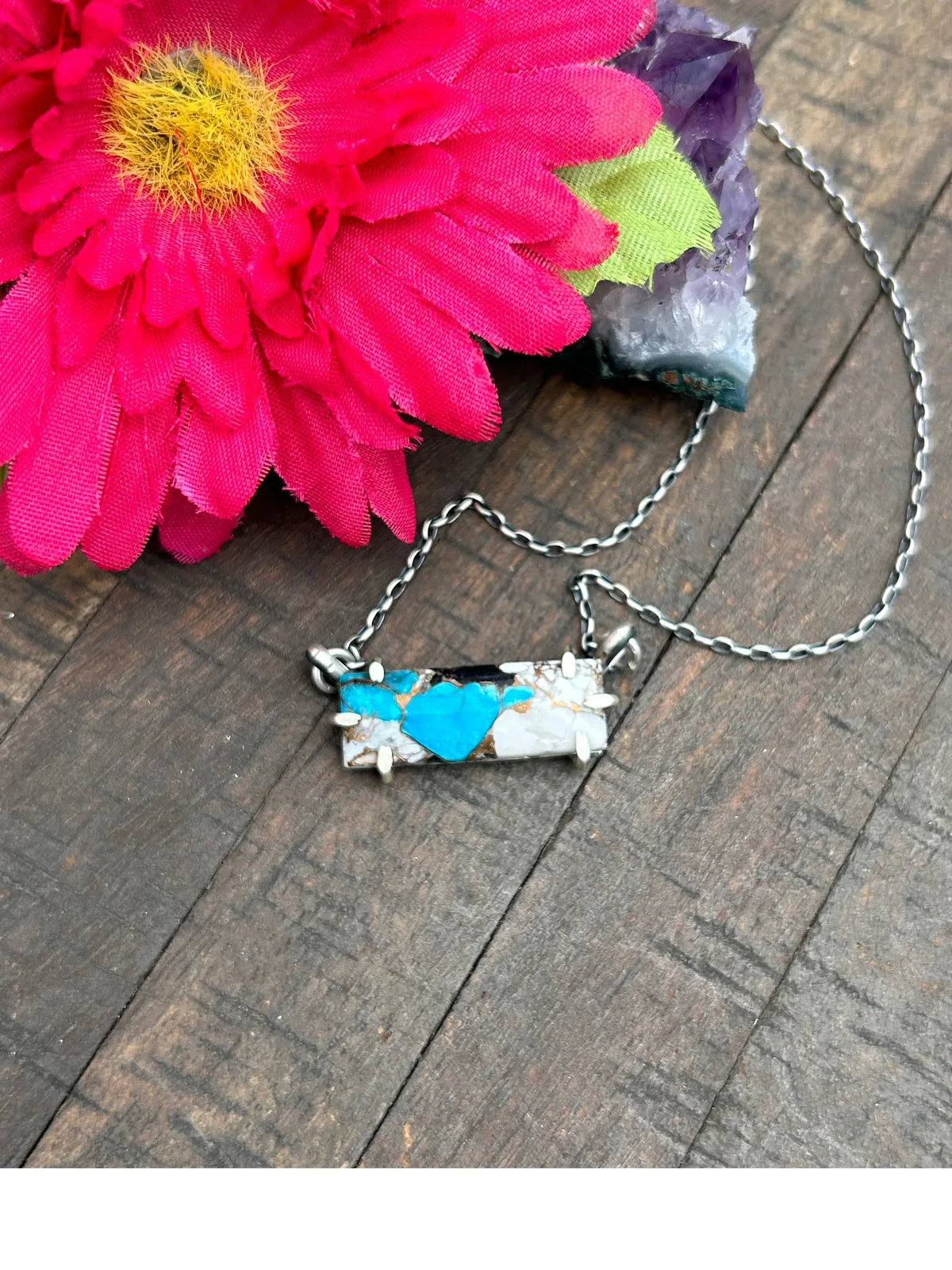 Waterproof Kingman White Buffalo Remix Bar Necklace #2