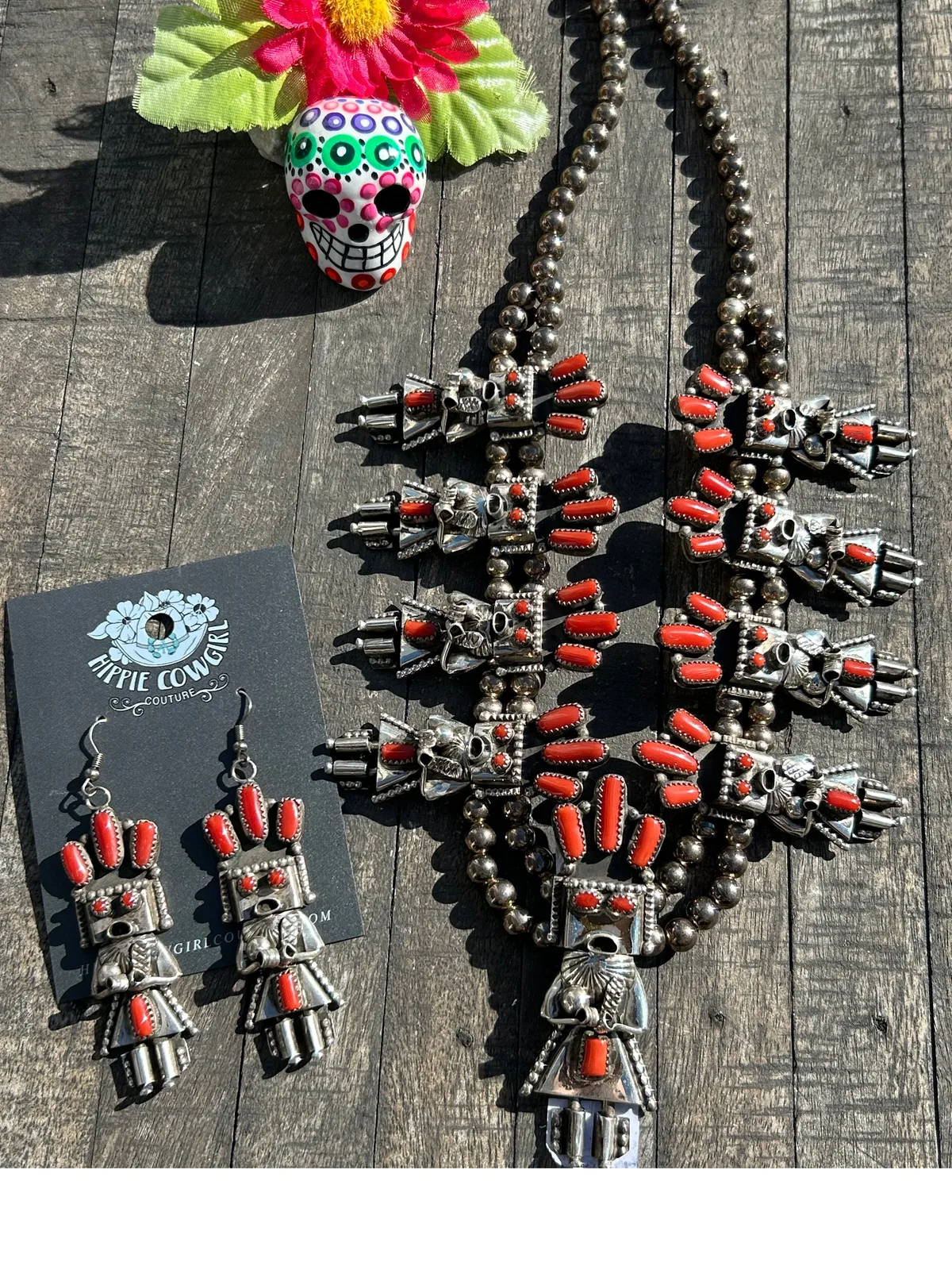 Coral Kachina Necklace Set