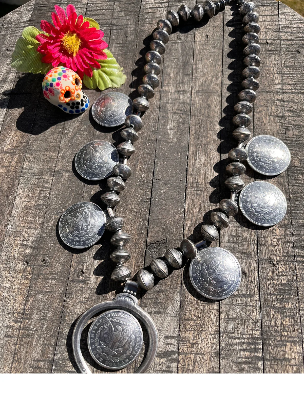Silver Dollar Squash Blossom Necklace