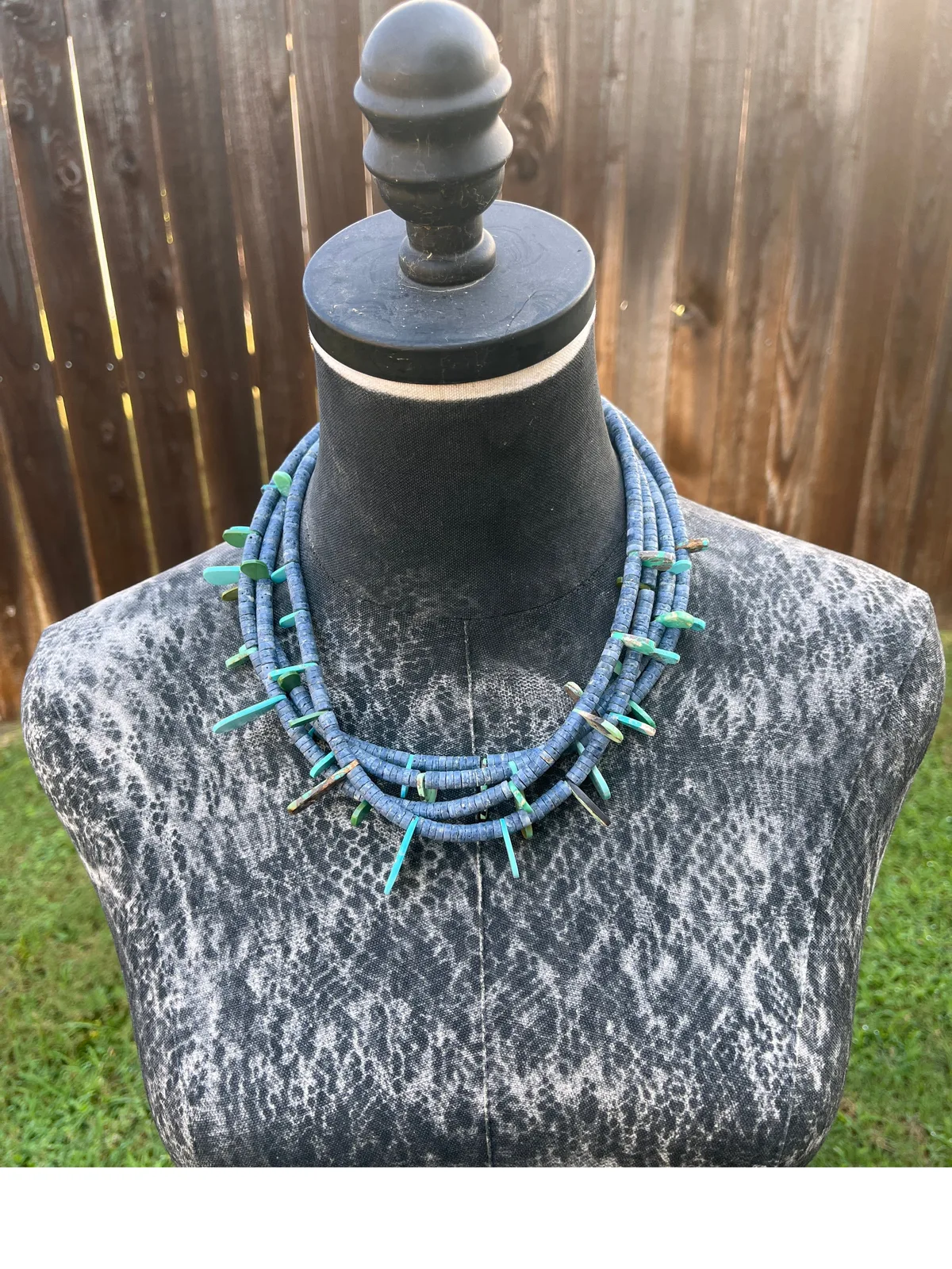 Multi Strand Denim Lapis and Kingman Necklace